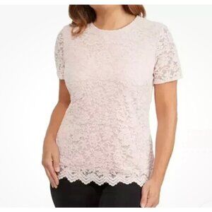 Teddi Rose 2X Plus Size Pink Lace Floral Embroidered Short Sleeve Top Blouse Wom